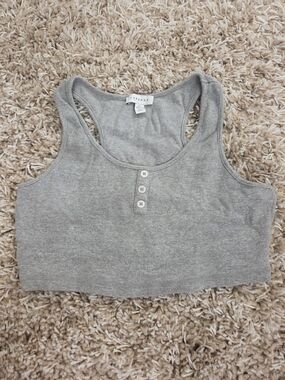 Topshop Gray Ribbed Crop Tank with Front Buttons